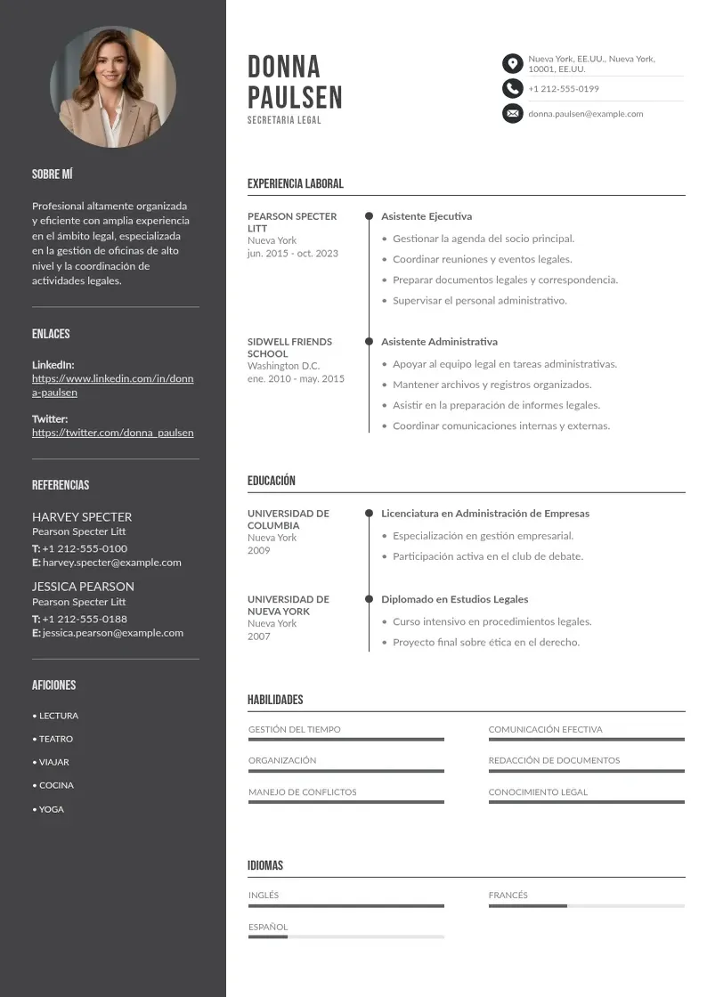 two column secretaria-legal resume example