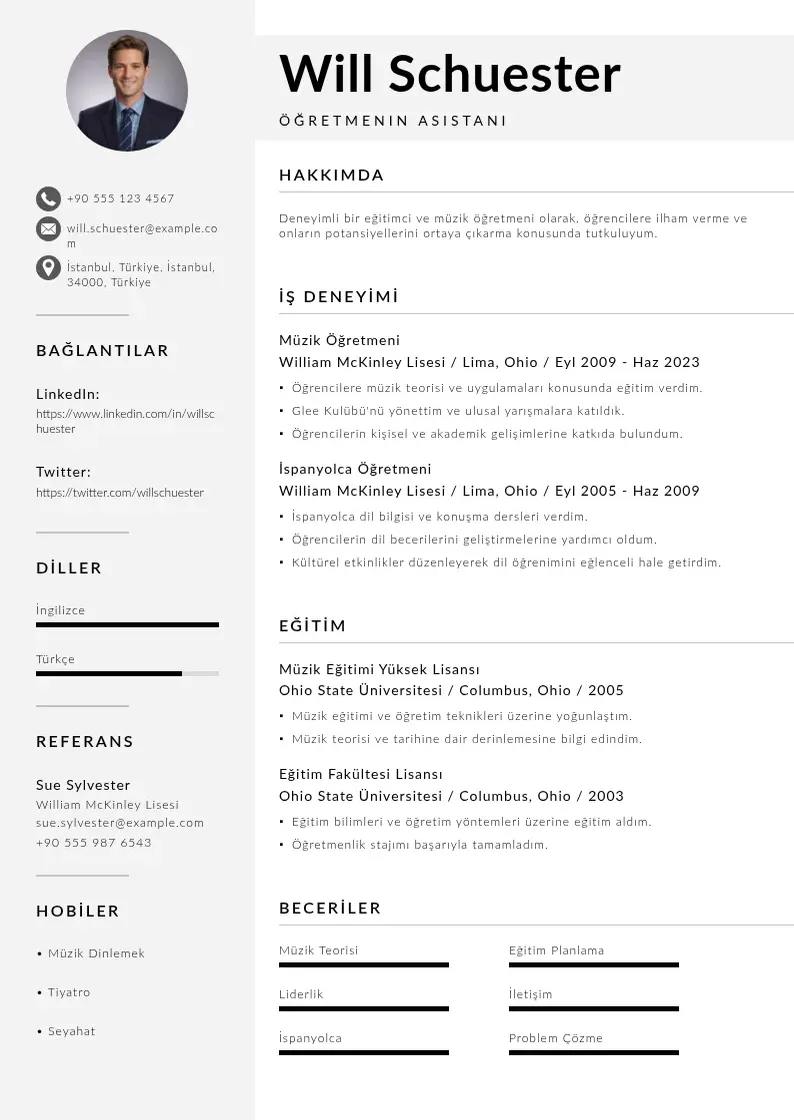 Mūsdienīga Öğretmenin asistanı  CV veidne
