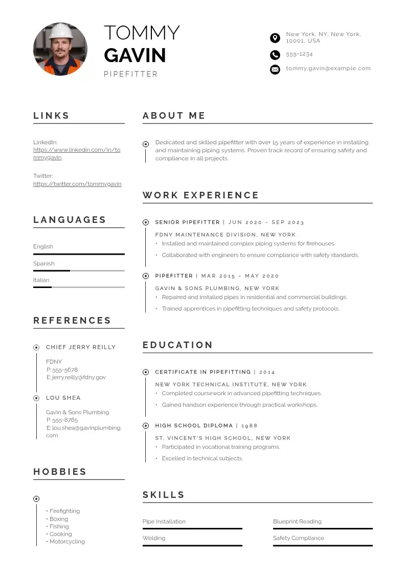 professional Pipefitter resume resume template