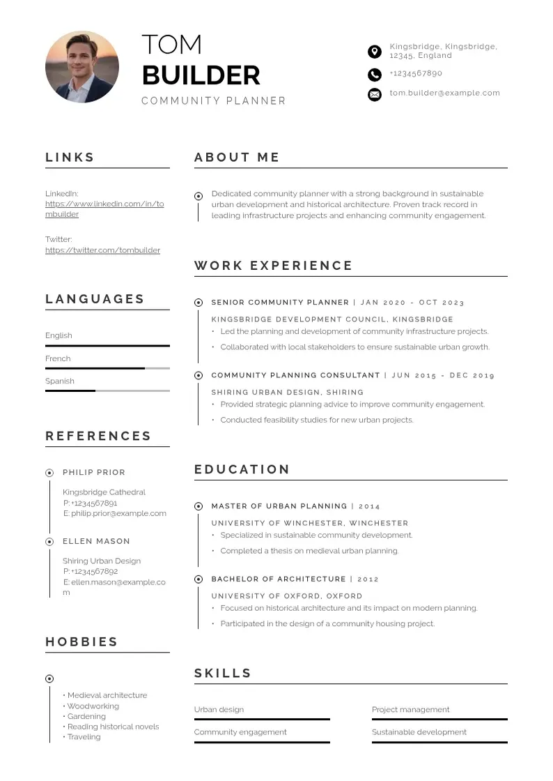 professional Community planner resume resume template