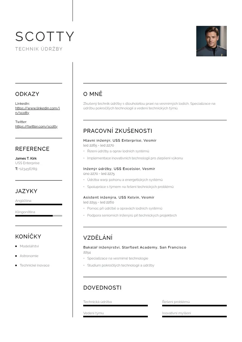 Vienkārša Technik udrzby zivotopis CV piemērs