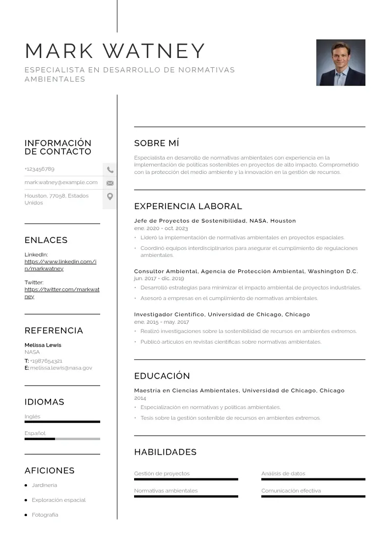 two column especialista-en-desarrollo-de-normativas-ambientales resume example