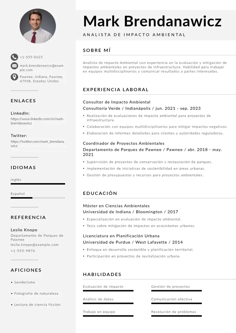 two column analista-de-impacto-ambiental resume example