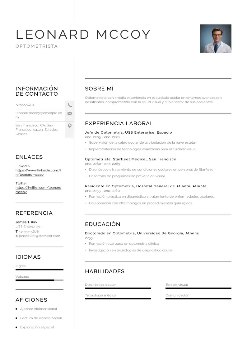two column curriculum-de-optometrista resume example