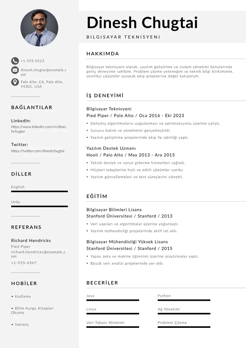 Mūsdienīga Bilgisayar teknisyeni  CV veidne