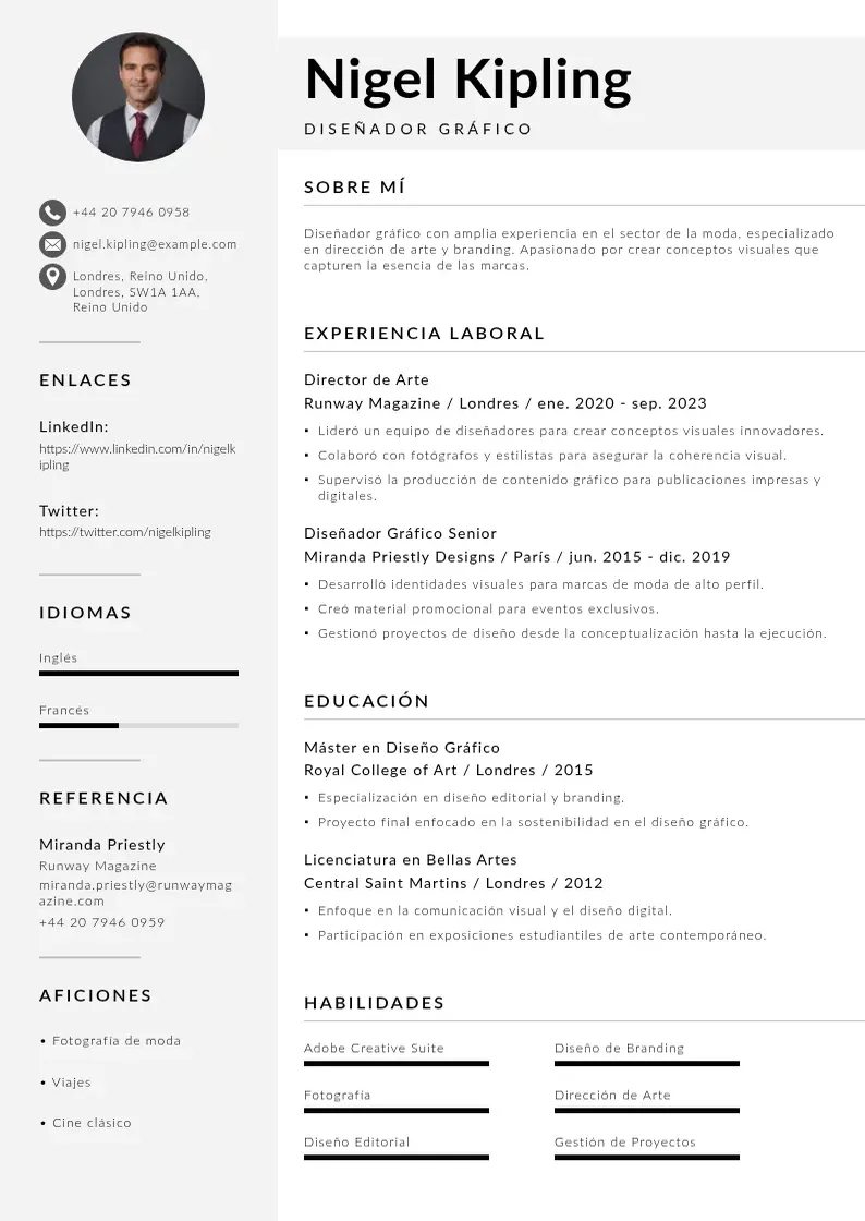 two column disenador-grafico resume example