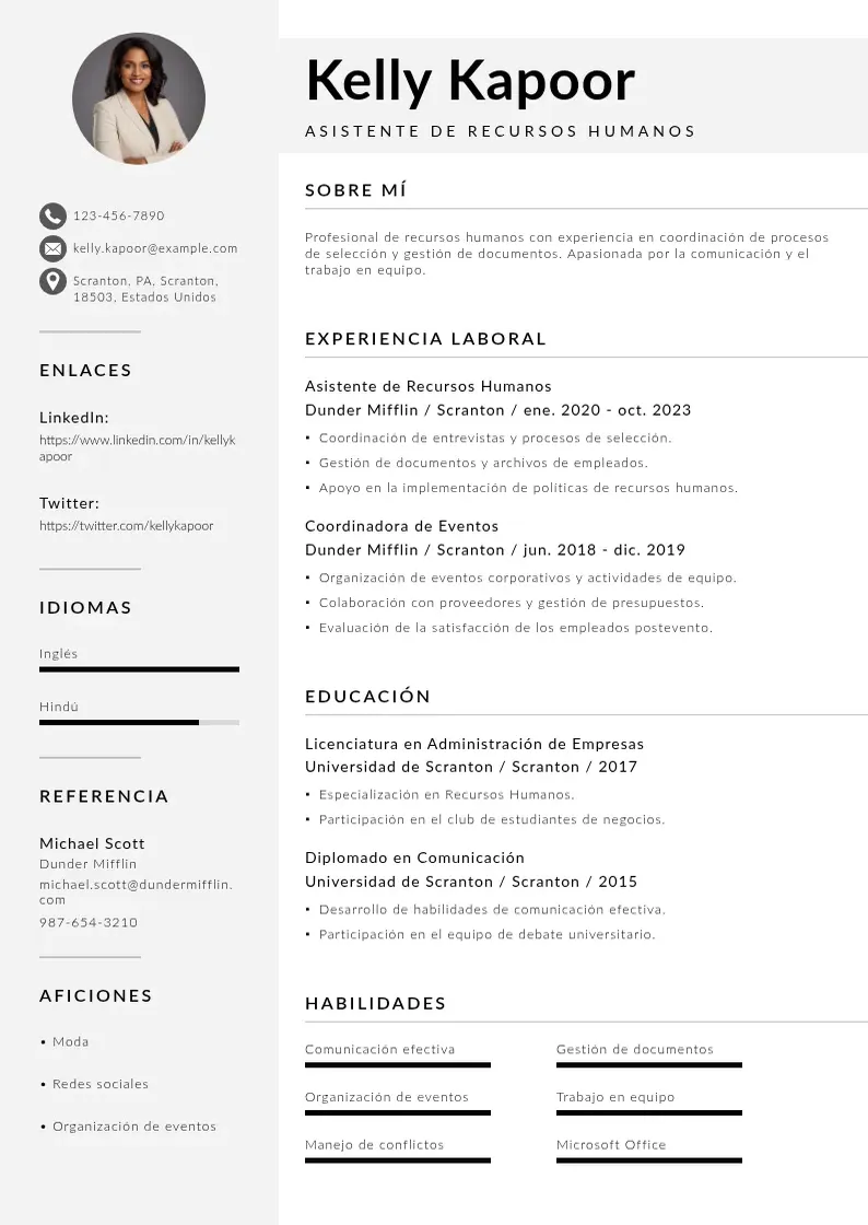 two column cv-asistente-de-recursos-humanos-2 resume example