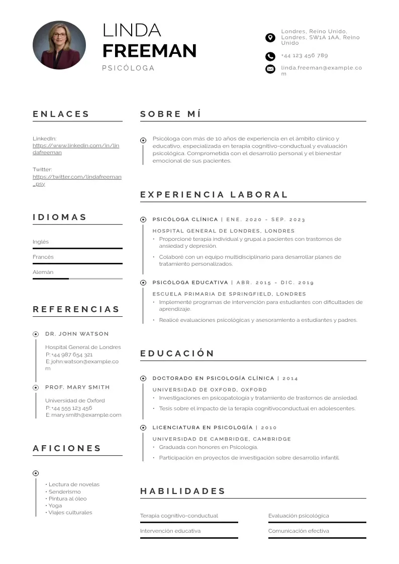two column curriculum-de-psicologo resume example