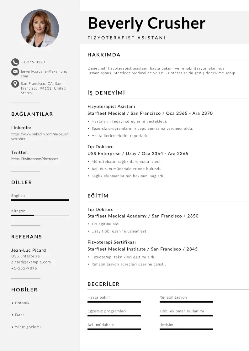 Mūsdienīga Fizyoterapist Asistanı  CV veidne