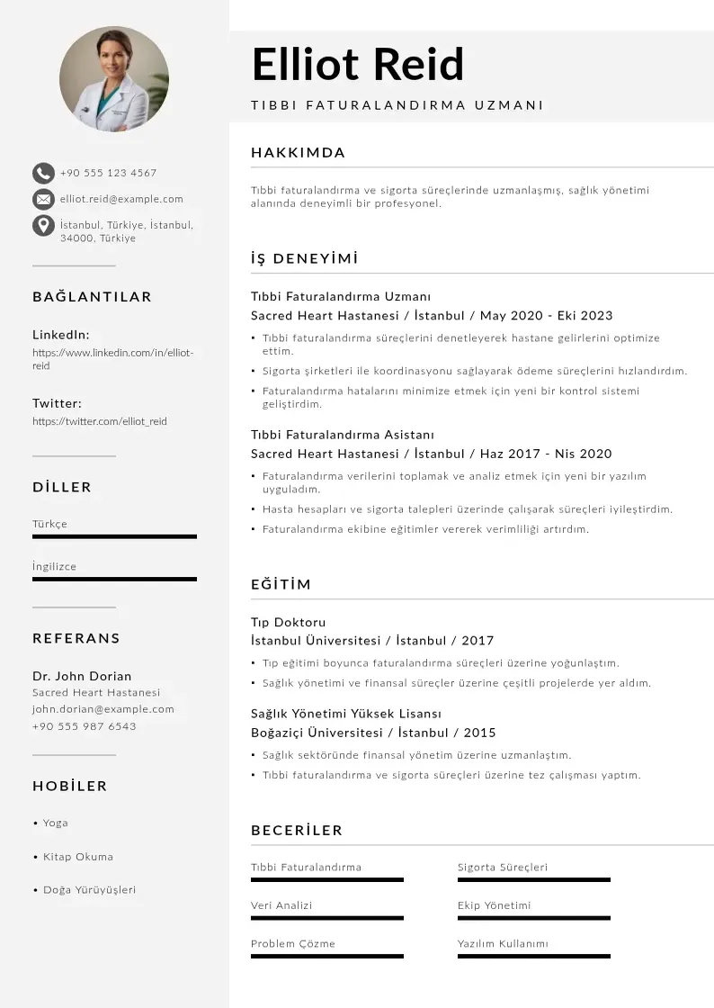 Mūsdienīga Tıbbi Faturalandırma Uzmanı  CV veidne
