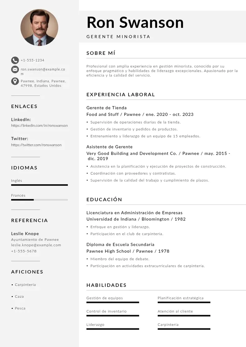 two column cv-gerente-minorista resume example