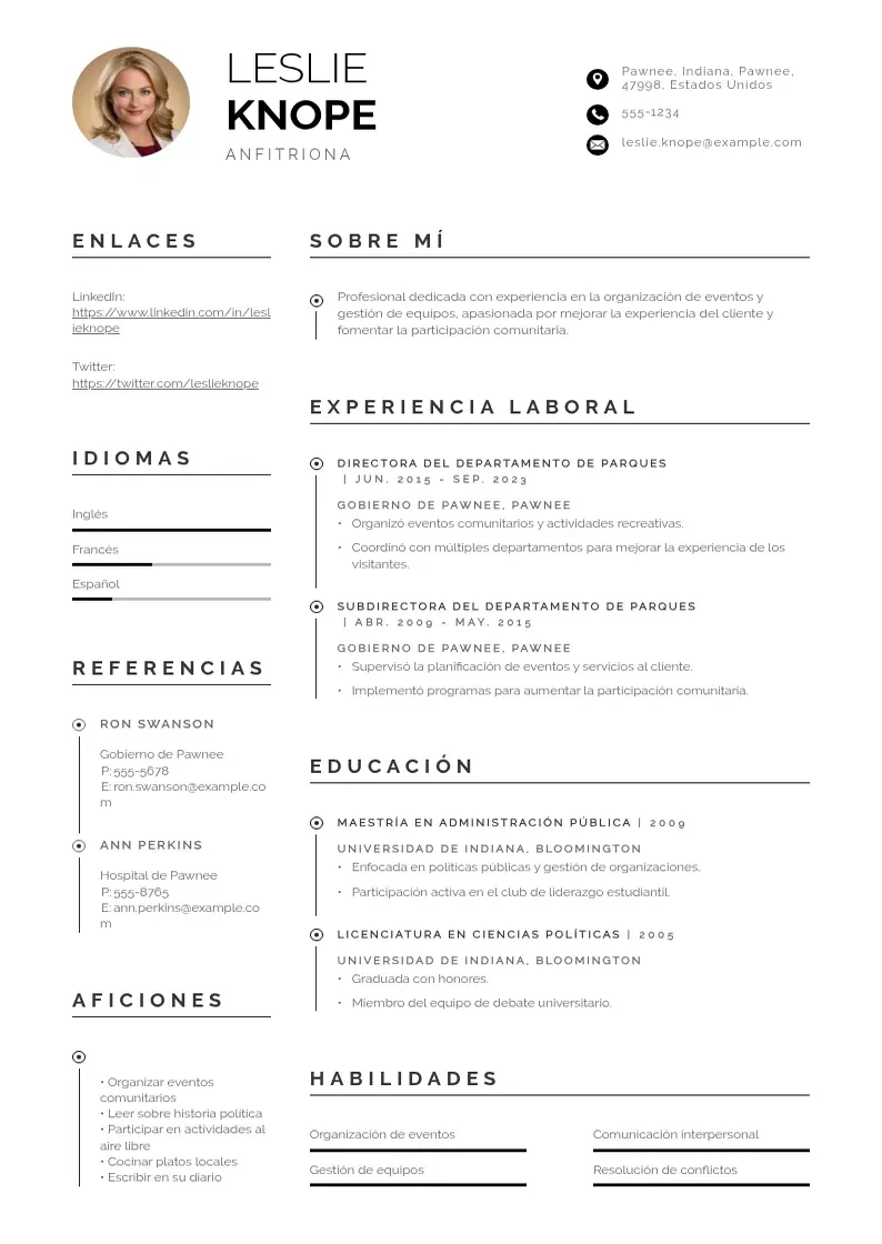 two column cv-anfitriona resume example