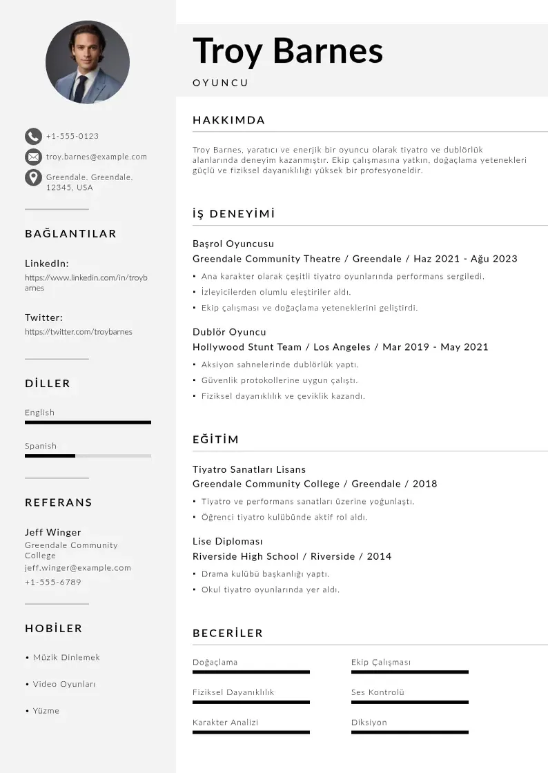 Mūsdienīga Oyuncu CV veidne