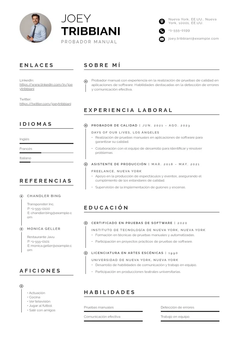 two column cv-probador-manual resume example