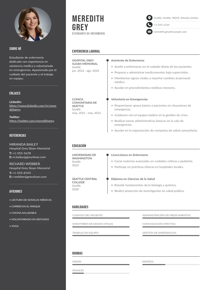 two column cv-estudiante-de-enfermeria resume example