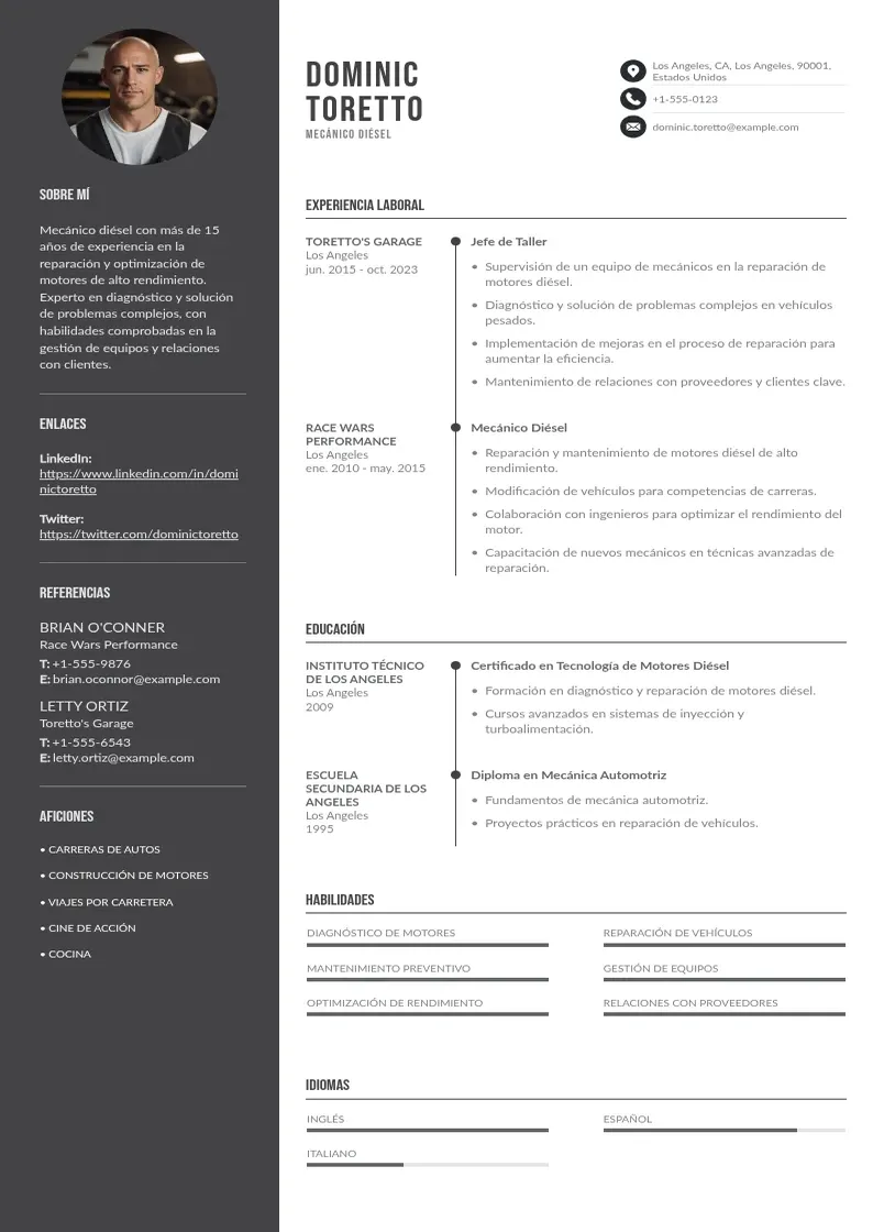 two column cv-mecanico-diesel resume example