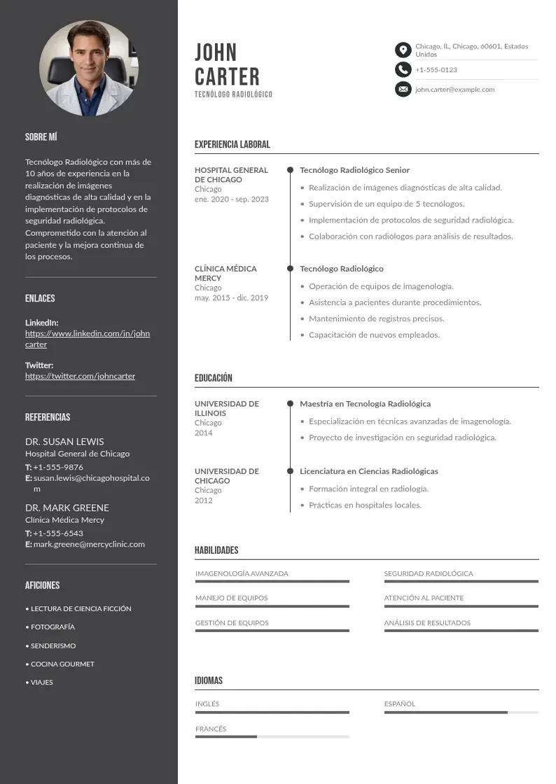 two column cv-tecnologo-radiologico resume example