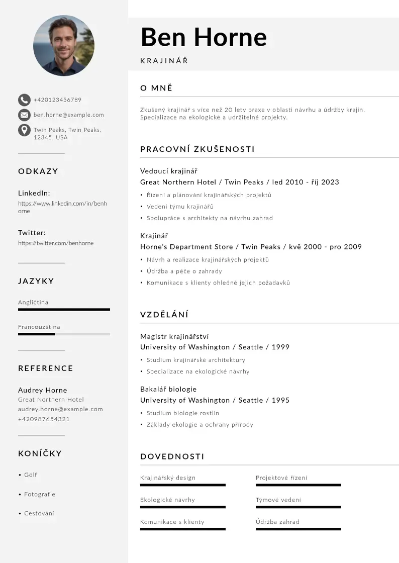Mūsdienīga Zivotopis krajinare CV veidne