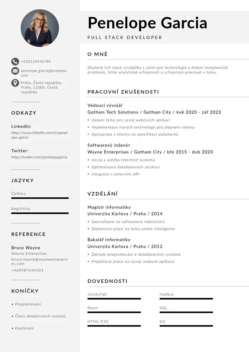 Mūsdienīga Full stack developer zivotopis CV veidne