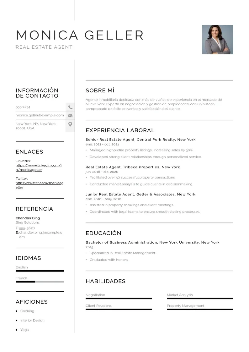 two column curriculum-vitae-de-agente-inmobiliario resume example