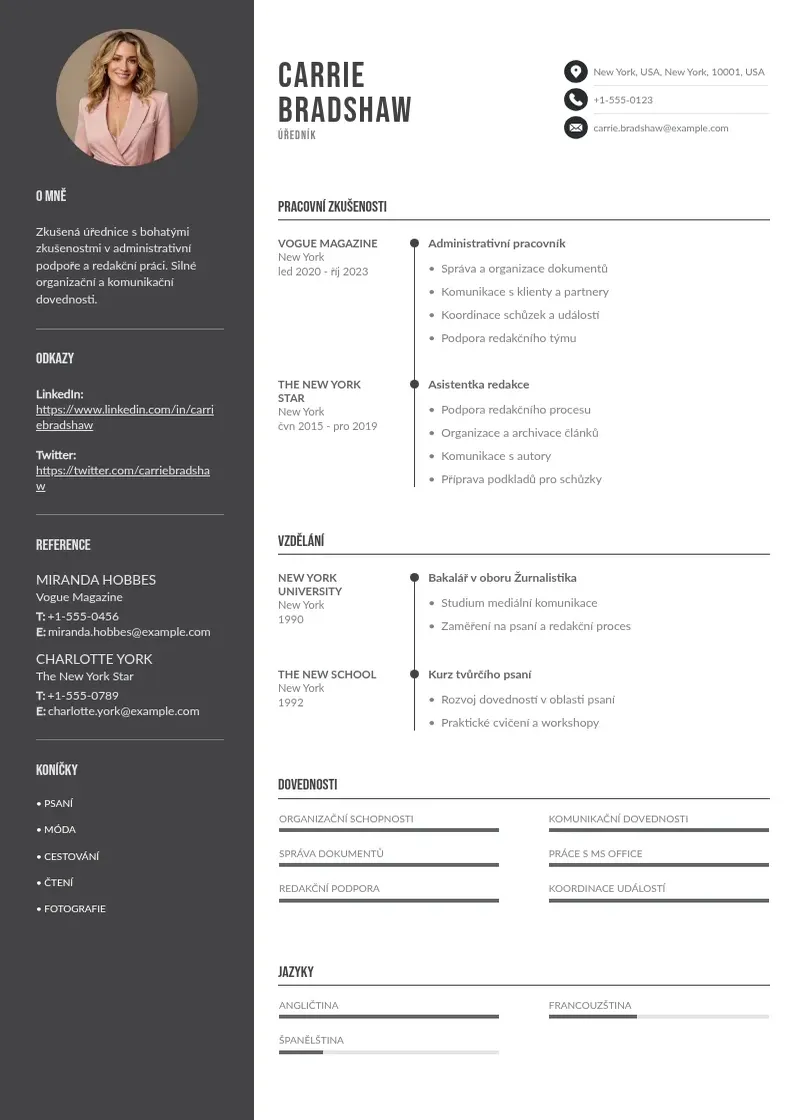 Divu kolonnu Urednik zivotopis CV piemērs