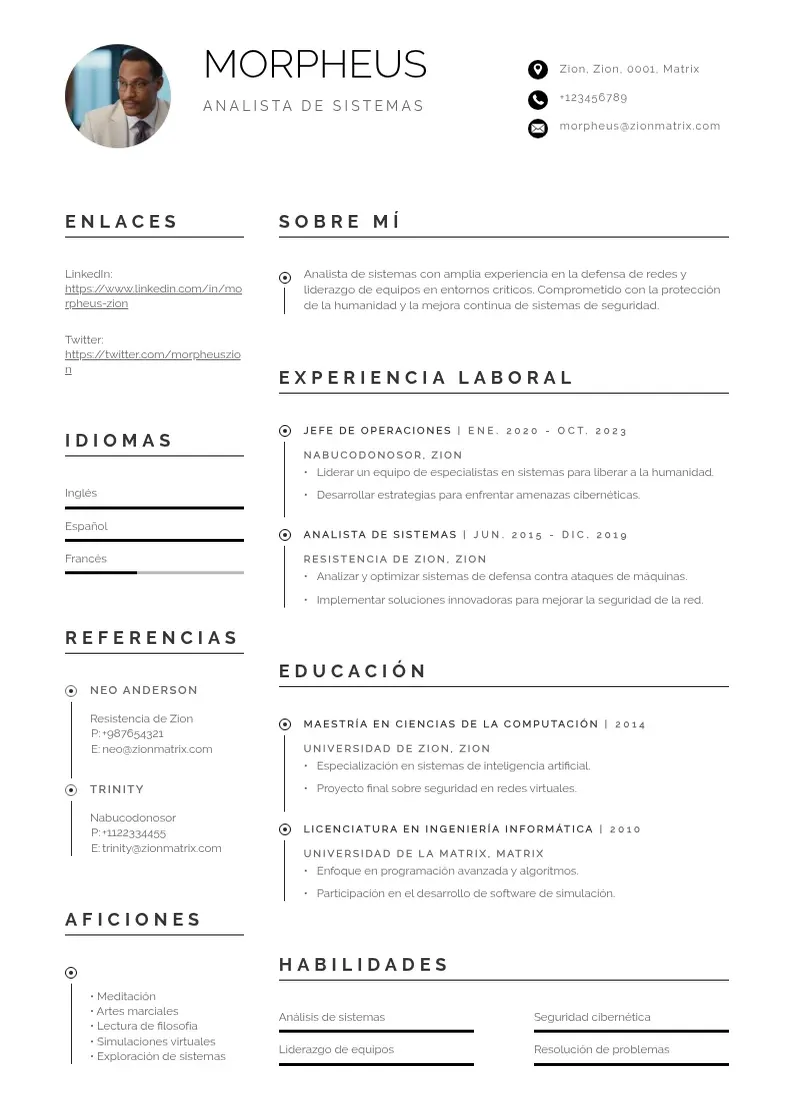 two column curriculum-de-analista-de-sistemas resume example