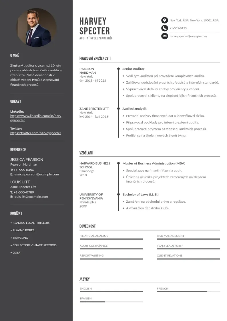 Divu kolonnu Auditní spolupracovník  CV piemērs