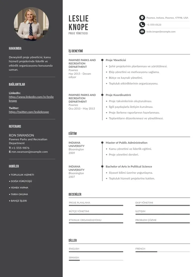 Divu kolonnu Proje yoneticisi CV piemērs