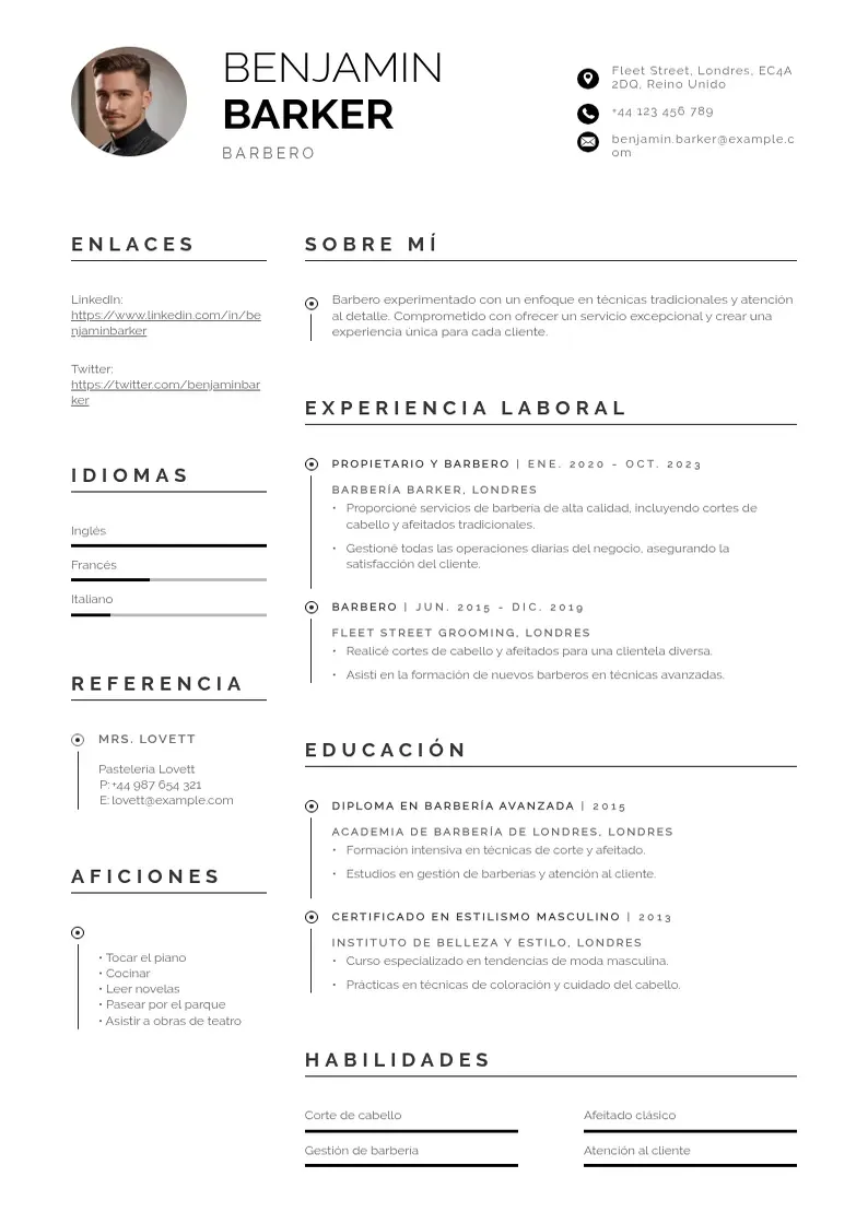 two column curriculum-de-barbero resume example
