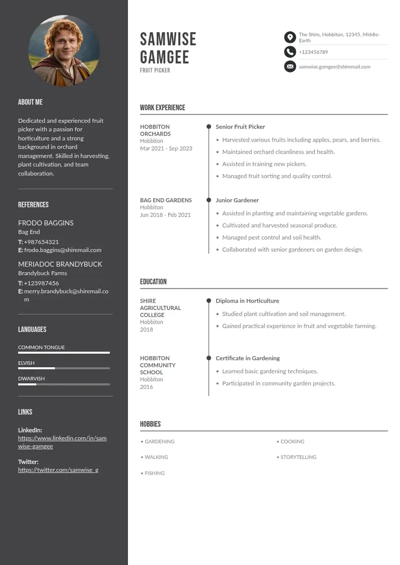 two column fruit-picker-resume resume example