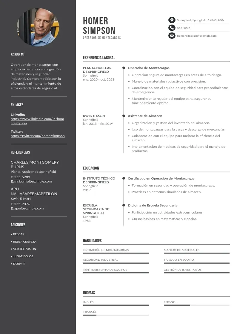 two column curriculum-de-operador-de-montacargas resume example