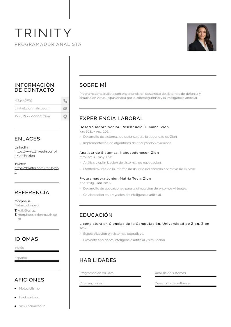 two column programador-analista resume example