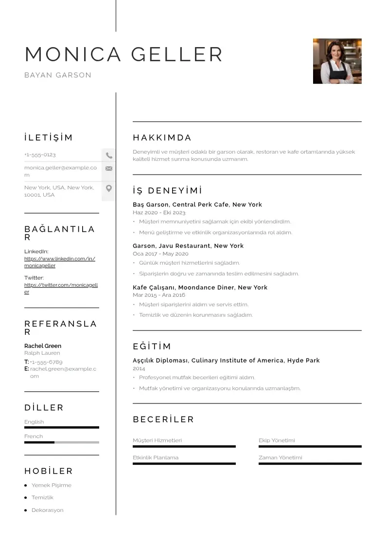 Vienkārša Bayan garson ozgecmis CV piemērs