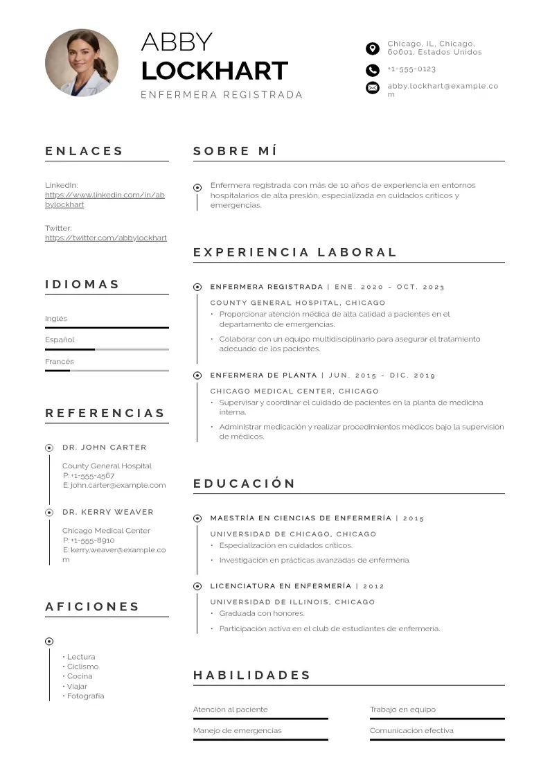 two column cv-enfermera-registrada resume example