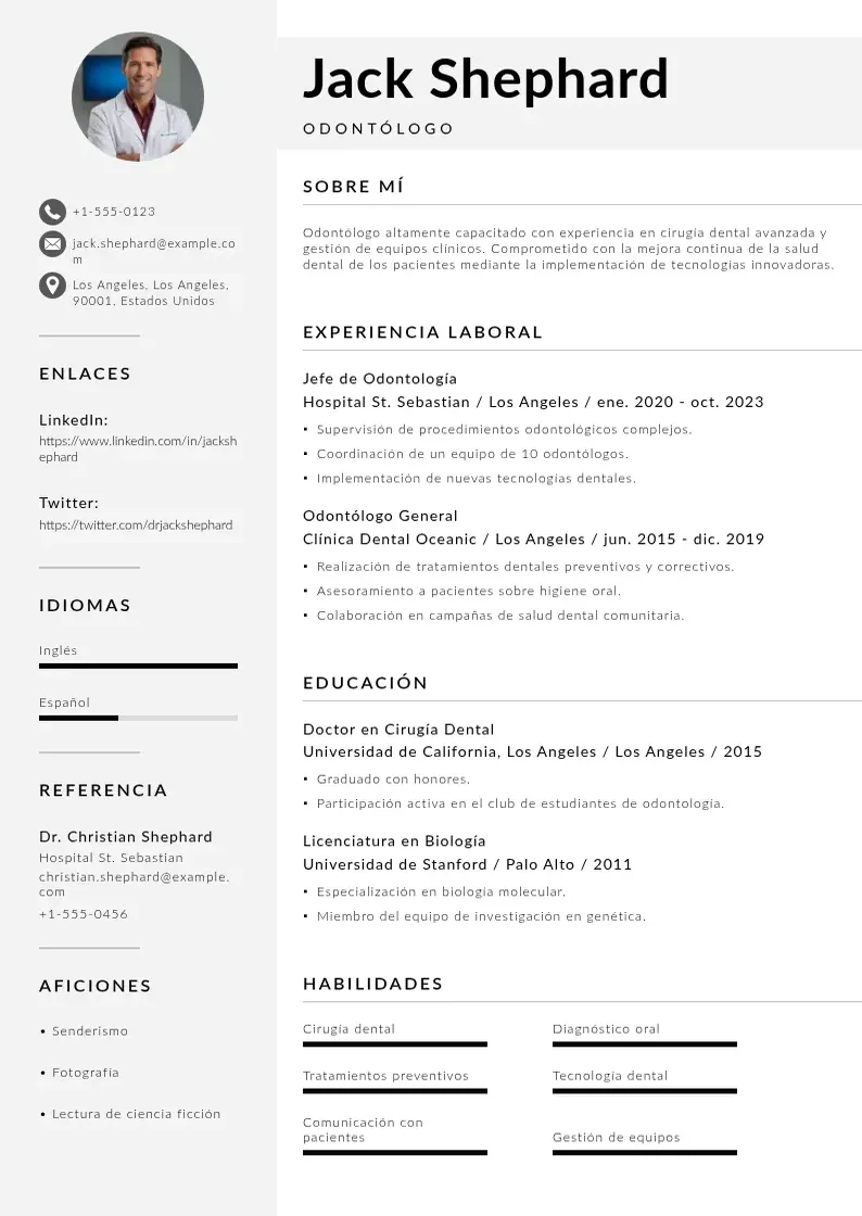 two column curriculum-vitae-de-odontologo resume example