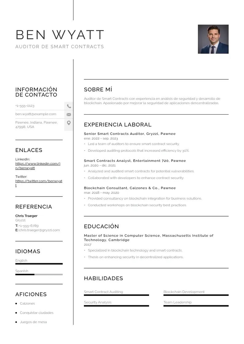 two column auditor-de-smart-contracts resume example