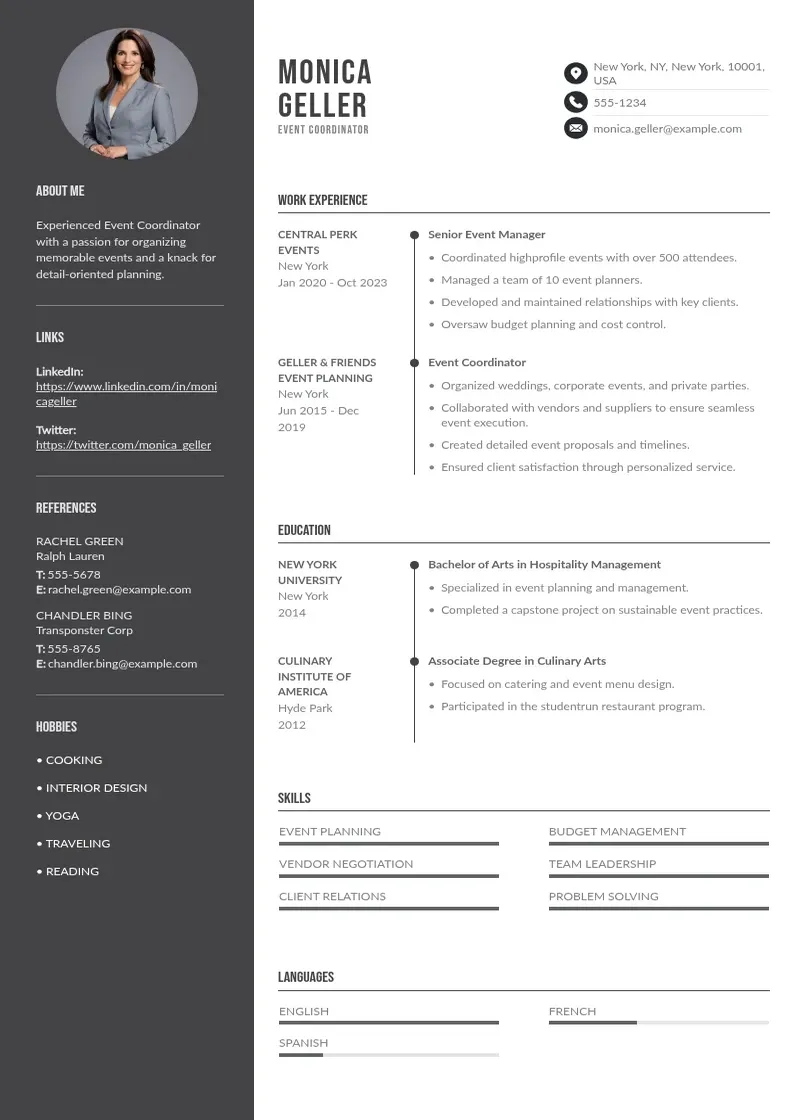 two column event-industry-resume resume example