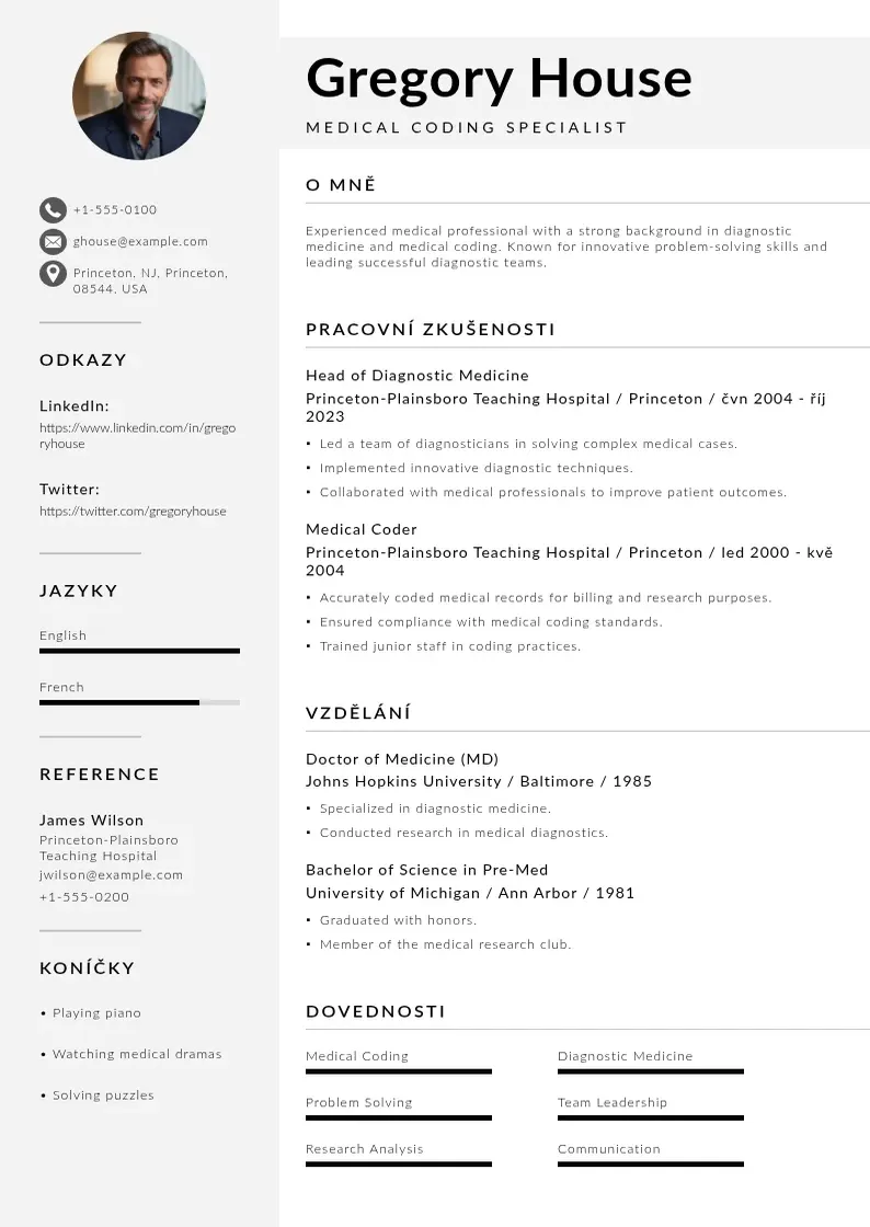 Mūsdienīga Lekarsky kodovac zivotopis CV veidne