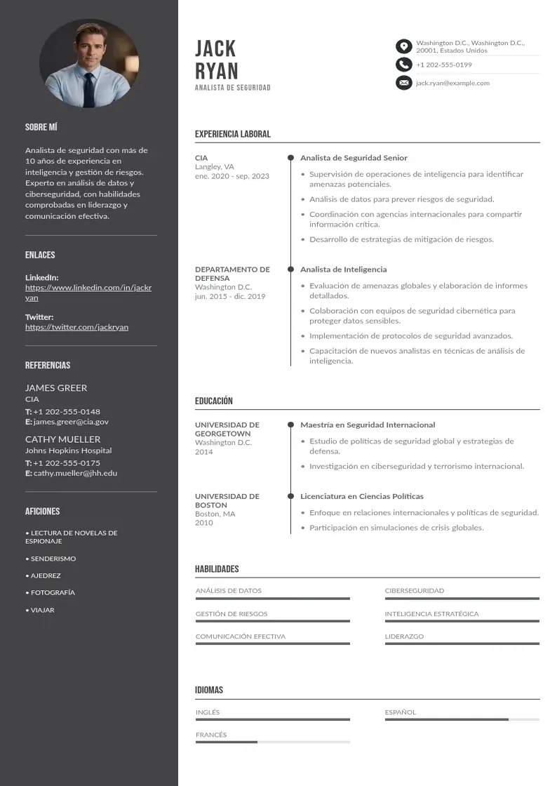 two column curriculum-de-analista-de-seguridad resume example