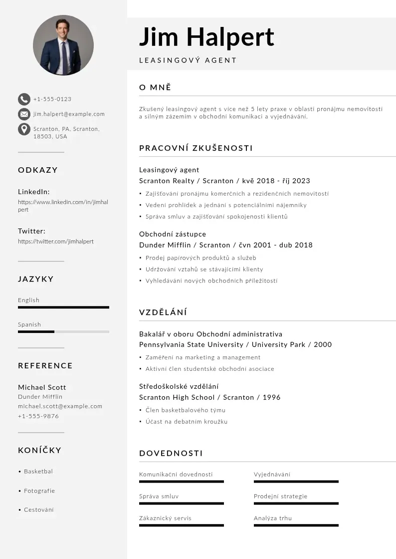 Mūsdienīga Leasingovy agent zivotopis CV veidne