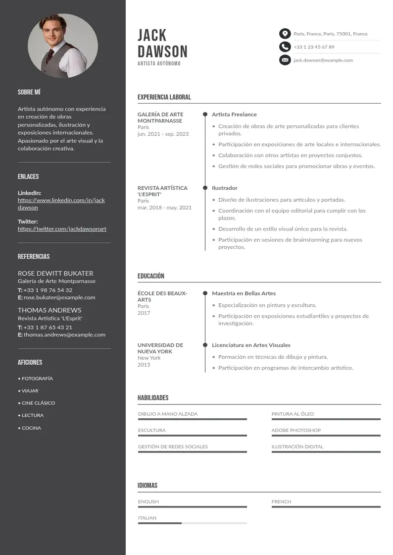 two column artista-autonomo resume example