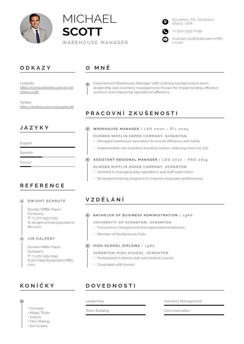 Profesionāla Manazer skladu zivotopis CV veidne