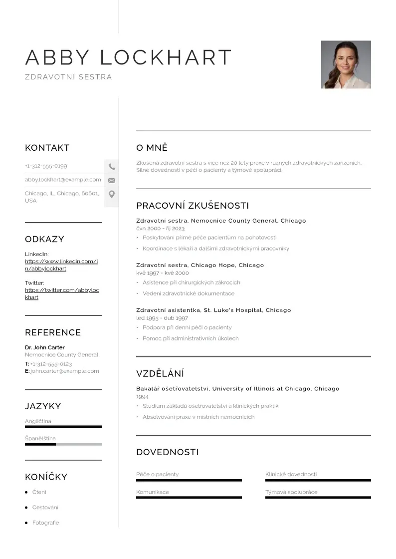 Vienkārša Zdravotni sestra zivotopis CV piemērs