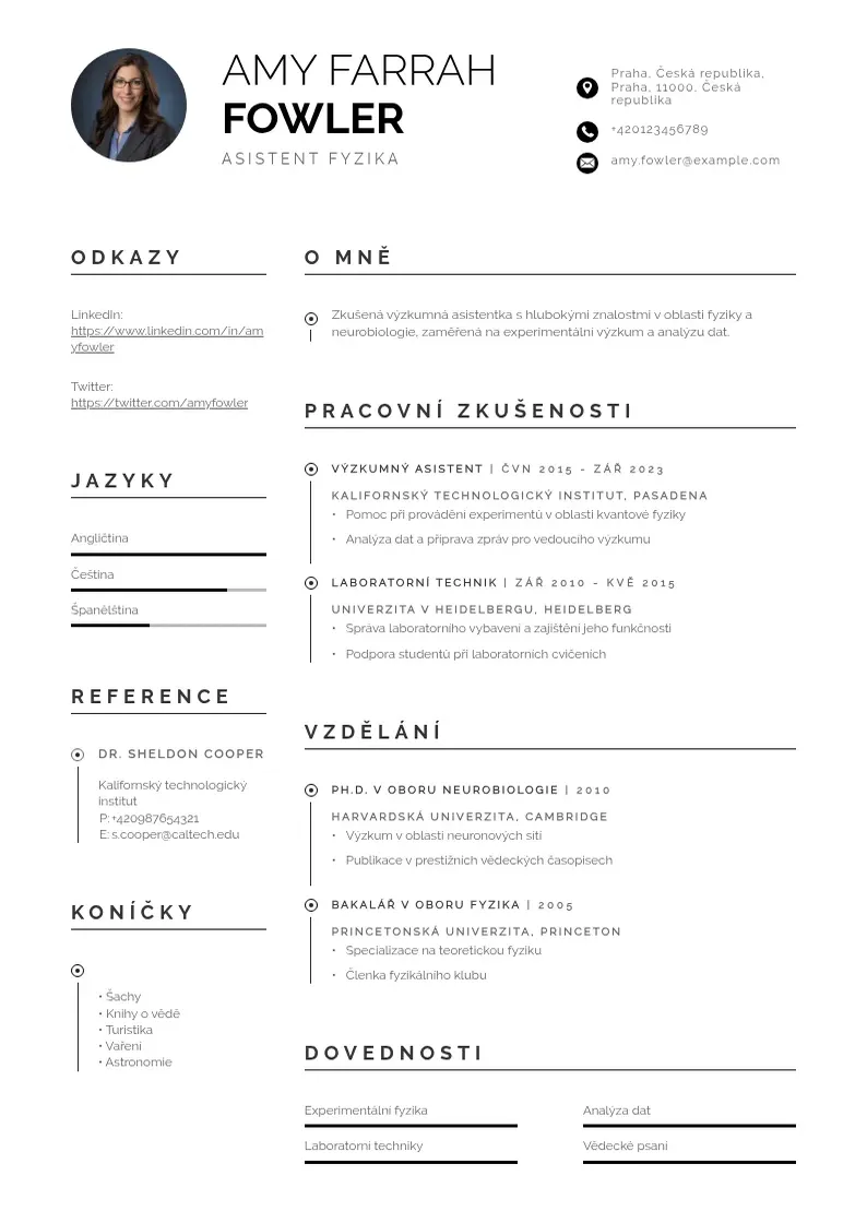 Profesionāla Zivotopis asistenta fyzika CV veidne