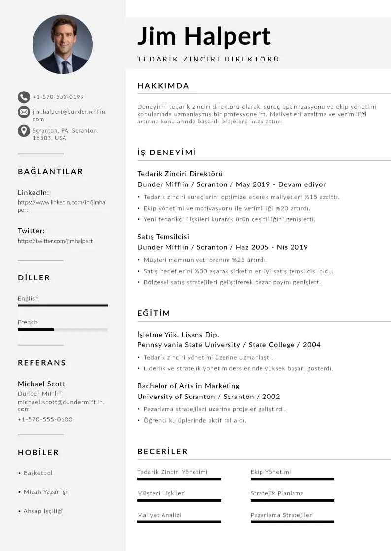 Mūsdienīga Tedarik Zinciri Direktörü  CV veidne