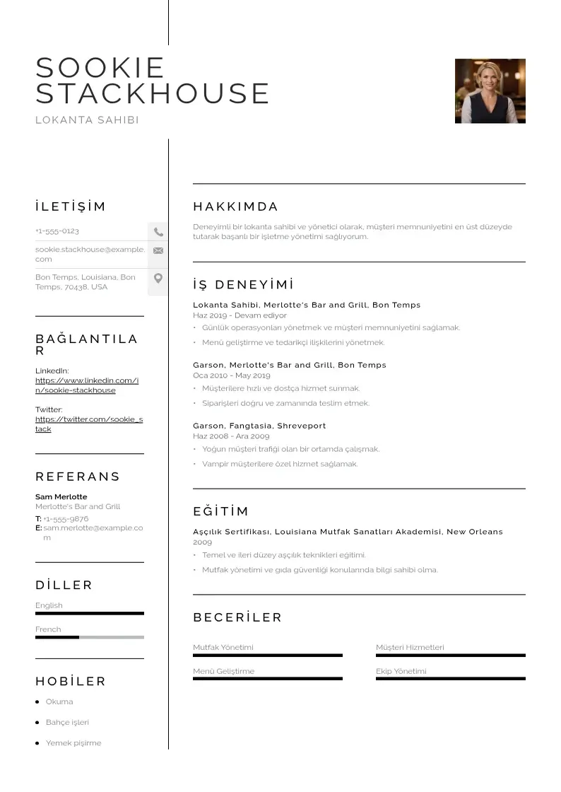 Vienkārša Lokanta sahibi  CV piemērs