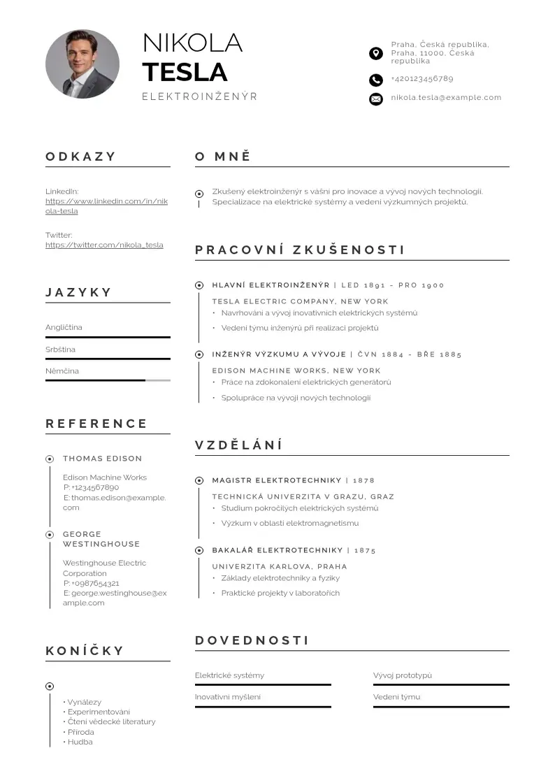 Profesionāla Zivotopis elektroinzenyr CV veidne
