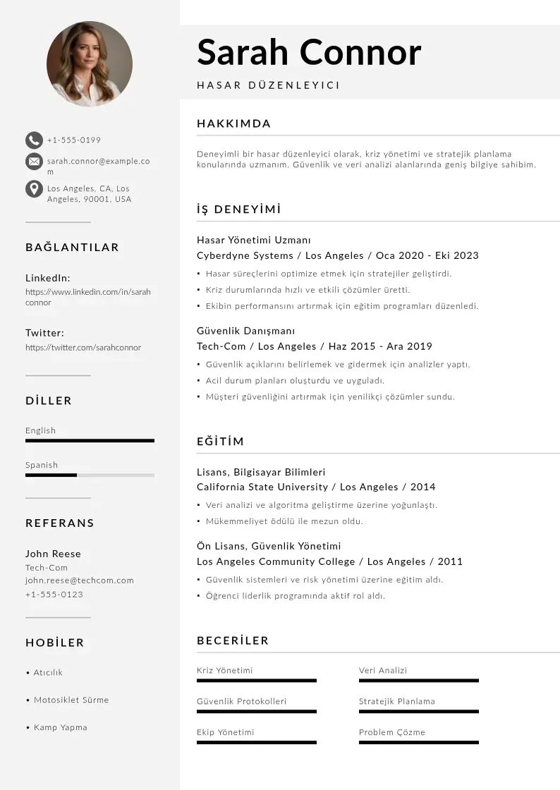 Mūsdienīga Hasar Düzenleyici  CV veidne