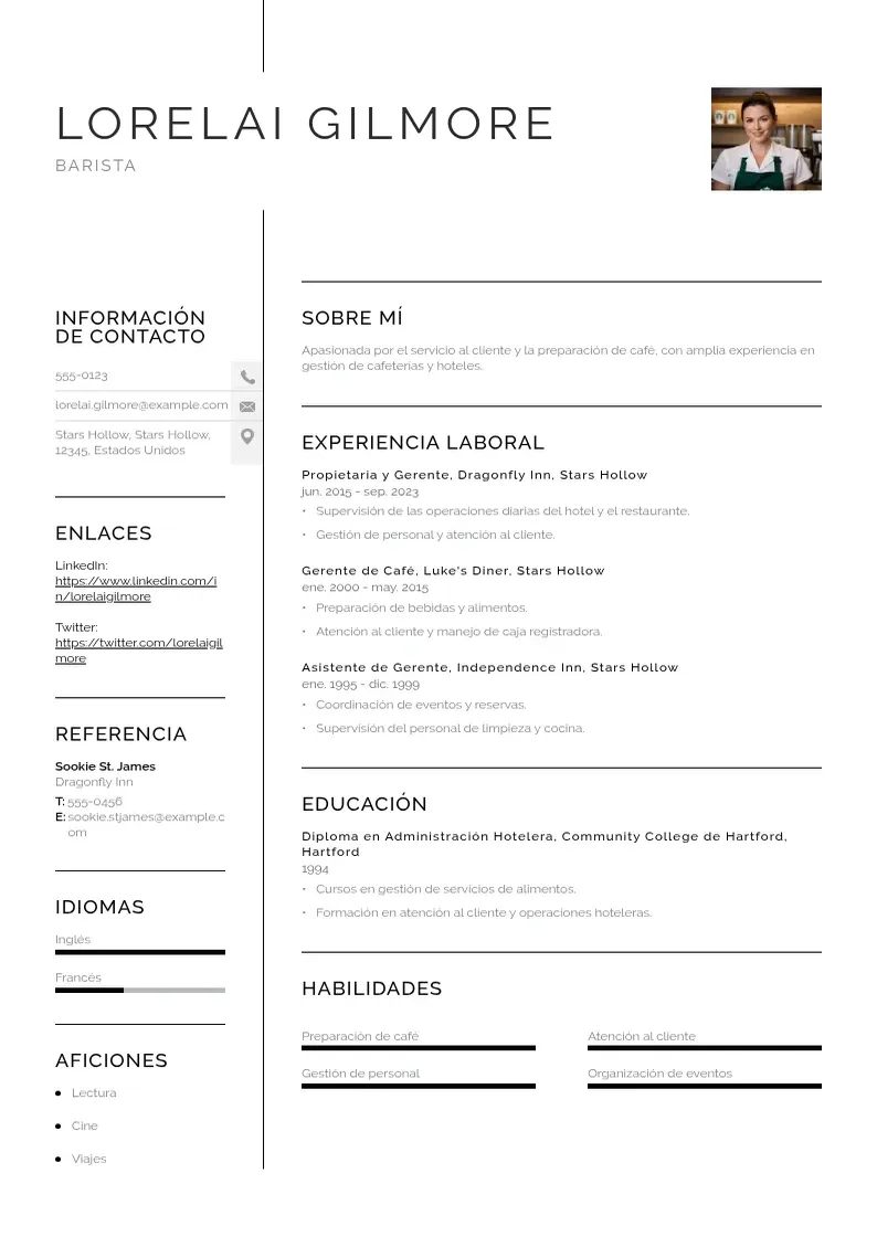 two column cv-barista-de-starbucks resume example