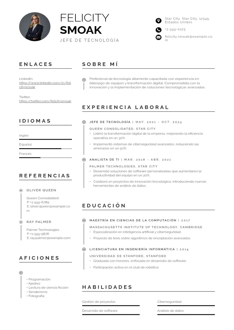 two column cv-jefe-de-tecnologia resume example